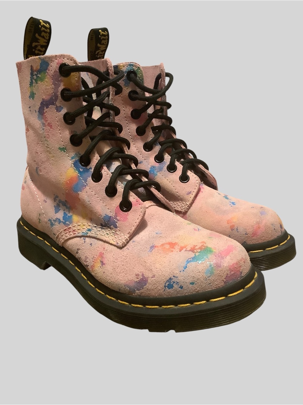 Dr. Martens 1460 Pascal Pink Paint Splatter Suede Boots Women’s 6